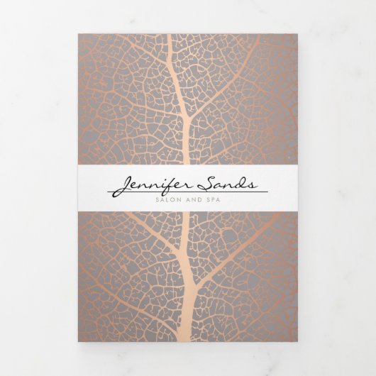 Elegant Roos Blad Patroon Salon Brochure Drieluik Kaart (Cover)