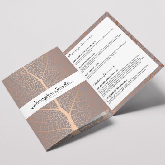 Elegant Roos Blad Patroon Salon Brochure Drieluik Kaart