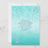 Elegant Roos Blauwgroen Zilveren Kroon Bloemen Qui Kaart (Achterkant)