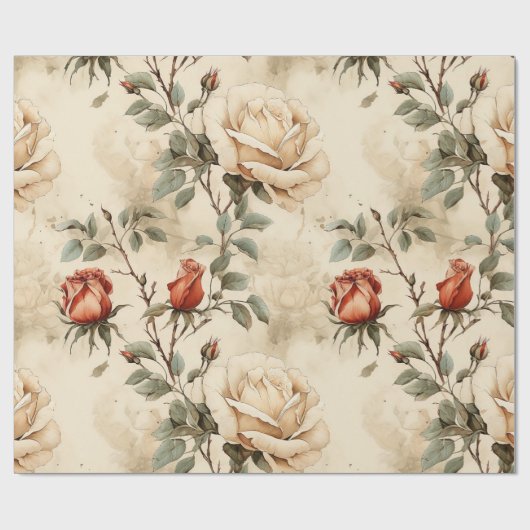 Elegant  Roos Bloem Beige Bloemen Cadeaupapier (Vlak)