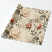 Elegant  Roos Bloem Beige Bloemen Cadeaupapier (Uitgerold)