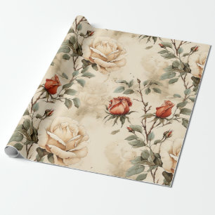 Elegant Roos Bloem Beige Bloemen Cadeaupapier