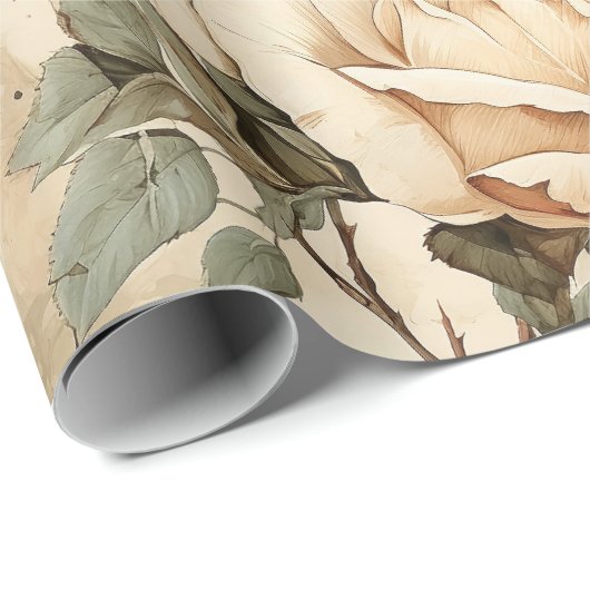 Elegant  Roos Bloem Beige Bloemen Cadeaupapier (Rol Hoek)