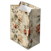 Elegant  Roos Bloem Beige Bloemen Medium Cadeauzakje (Voorkant Gekanteld)