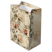 Elegant  Roos Bloem Beige Bloemen Medium Cadeauzakje (Achterkant Gekanteld)