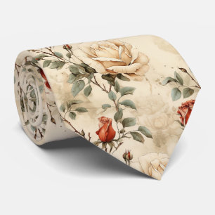 Elegant Roos Bloem Beige Bloemen Stropdas