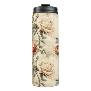 Elegant  Roos Bloem Beige Bloemen Thermosbeker