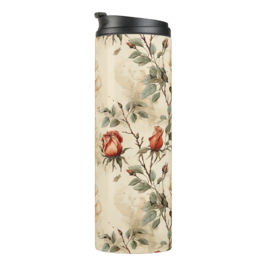 Elegant  Roos Bloem Beige Bloemen Thermosbeker (Geroteerd rechts)