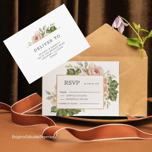 Elegant Roos Bloem Bruiloft RSVP Sjabloon