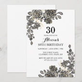 Elegant Roos Bloem Zwart & Goud Verjaardag Kaart (Voorkant / Achterkant)