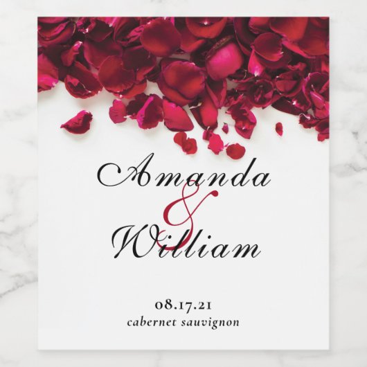 Elegant Roos bloemblaadjes bruiloft Wijn Etiket (Enkel label)