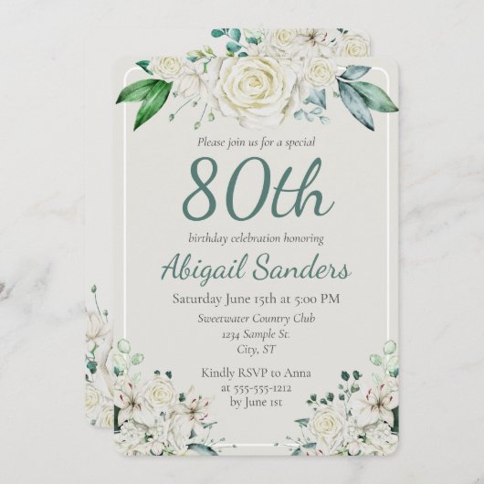 Elegant Roos Bloemen 80ste Verjaardagsfeest Elke l Kaart (Voorkant / Achterkant)