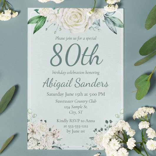 Elegant Roos Bloemen 80ste Verjaardagsfeest Elke l Kaart