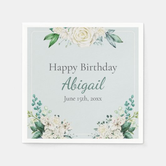 Elegant Roos Bloemen 80ste Verjaardagsfeest Elke l Servet (Voorkant)