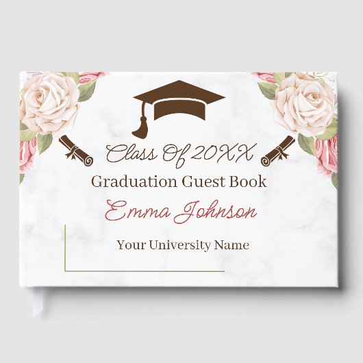 Elegant Roos Bloemen Afstuderen  Gastenboek (Voorkant)