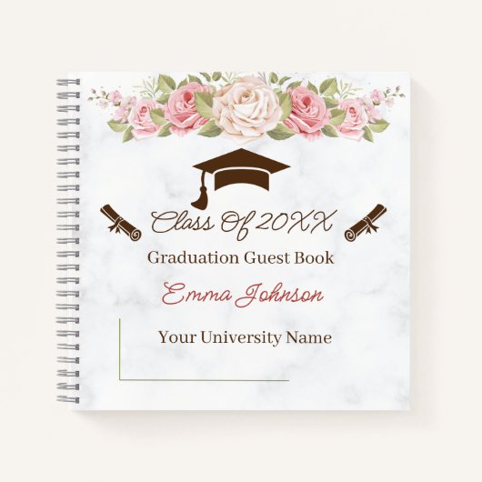 Elegant Roos Bloemen Afstuderen Notitieboek (Voorkant)