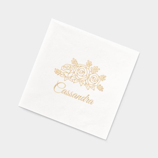 Elegant Roos Bloemen Boeket Aangepaste Naam Folie Servetten (Links)