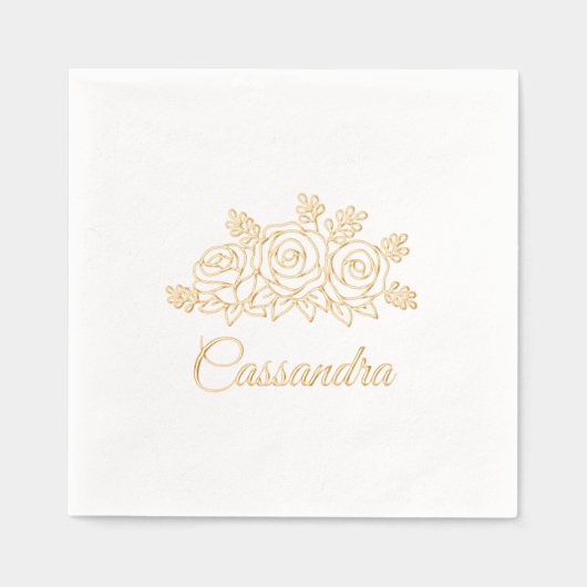 Elegant Roos Bloemen Boeket Aangepaste Naam Folie Servetten (Voorkant)