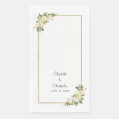 Elegant Roos Bloemen Goud Metallic Bruiloft Wit Servet (Voorkant)
