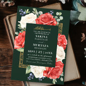 Elegant Roos Bloemen Groene Moslim bruiloft Kaart