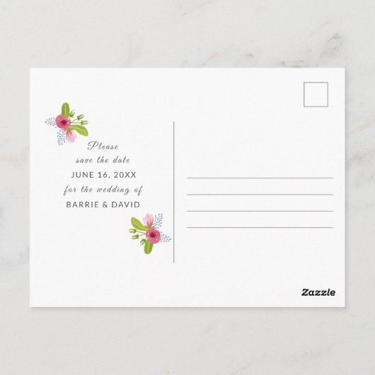 Elegant Roos Bloemen Moderne bruiloft Save the Dat Briefkaart (Achterkant)