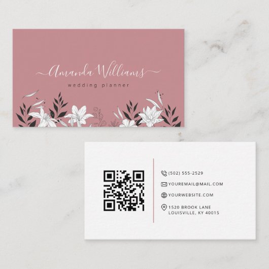 Elegant Roos Bloemen QR Code Visitekaartje (Voorkant / Achterkant)