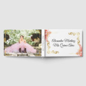 Elegant Roos Bloemen Wit Goud Lijst Quinceañera Gastenboek (Volledig)