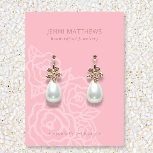 Elegant Roos Bloemen Zalmroze Oorbel Display Visitekaartje