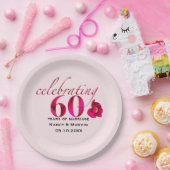 Elegant roos bloemig 60e Jubileum naamdatum Papieren Bordje (Feest)