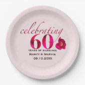 Elegant roos bloemig 60e Jubileum naamdatum Papieren Bordje (Voorkant)