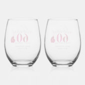 Elegant roos bloemig 60e Jubileum naamdatum Wijnglas Zonder Voet (Achterkant)