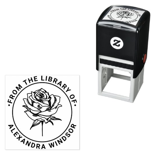 Elegant Roos Bloom Library Boeknaam Zelfinktende Stempel (In situ)