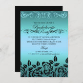Elegant Roos Blue Bachelorette Party Invitation Kaart (Voorkant / Achterkant)
