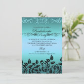 Elegant Roos Blue Bachelorette Party Invitation Kaart (Staand voorkant)