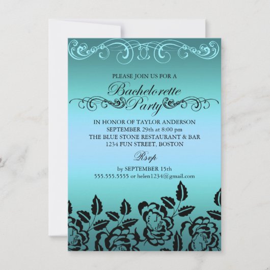 Elegant Roos Blue Bachelorette Party Invitation Kaart (Voorkant)