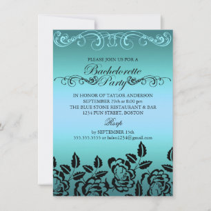 Elegant Roos Blue Bachelorette Party Invitation Kaart