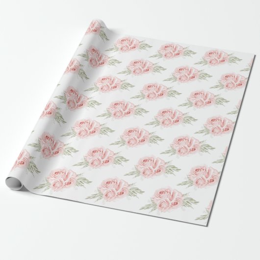 Elegant Roos Blush Pink Floral plakpapier Cadeaupapier (Uitgerold)