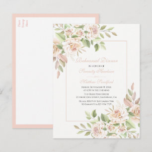 Elegant Roos Blush Pink Floral Rehearings Dinner I Uitnodiging Briefkaart