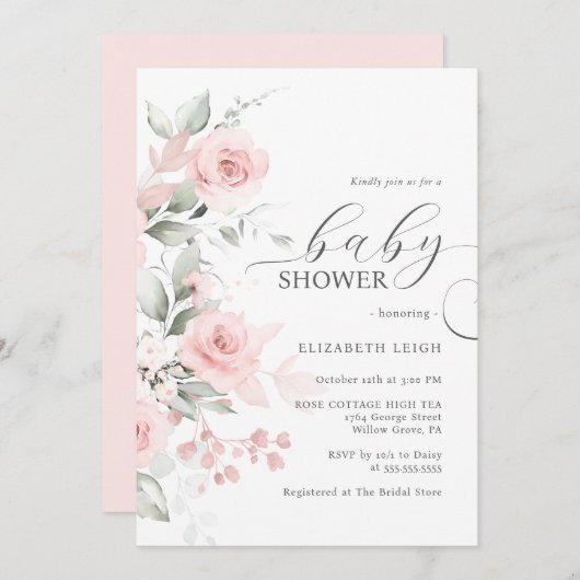 Elegant Roos Blush Roze Baby shower Kaart (Voorkant / Achterkant)