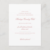 Elegant Roos Blush Script Chique Receptie Bruiloft Informatiekaartje (Voorkant)