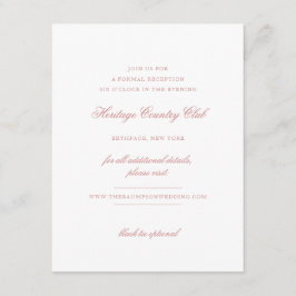 Elegant Roos Blush Script Chique Receptie Bruiloft Informatiekaartje
