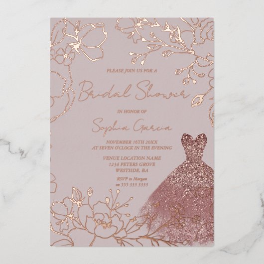 Elegant Roos & Blush Vrijgezellenfeest Roos Gold Folie Uitnodiging (Voorkant)