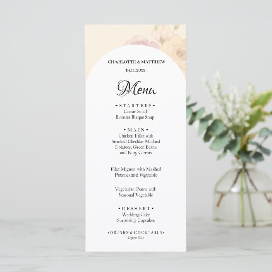 Elegant Roos Boho Floral Waterverf Menu (Staand voorkant)