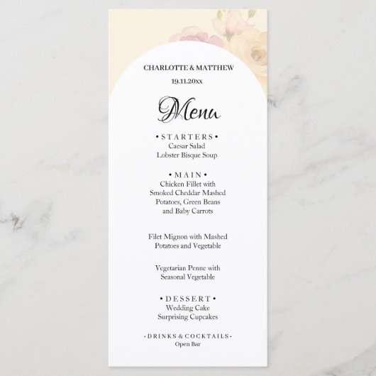 Elegant Roos Boho Floral Waterverf Menu (Voorkant)