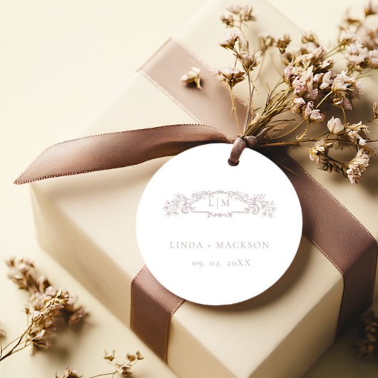 Elegant Roos botanische kam monogram bruiloft Bedankjes Labels