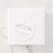 Elegant Roos botanische kam monogram bruiloft Bedankjes Labels (In situ)