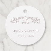 Elegant Roos botanische kam monogram bruiloft Bedankjes Labels (Voorkant)