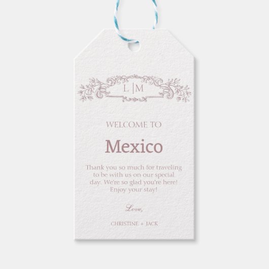 Elegant Roos botanische kam monogram bruiloft Cadeaulabel (Voorkant)