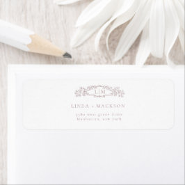 Elegant Roos botanische kam monogram bruiloft Etiket