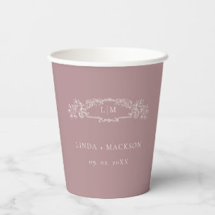 Elegant roos botanische kam monogram bruiloft papieren bekers